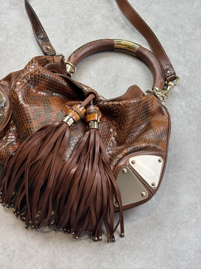 SS2008 Gucci Brown Python Leather Indy Shoulder Bag by Frida Giannini GQBZiby 7