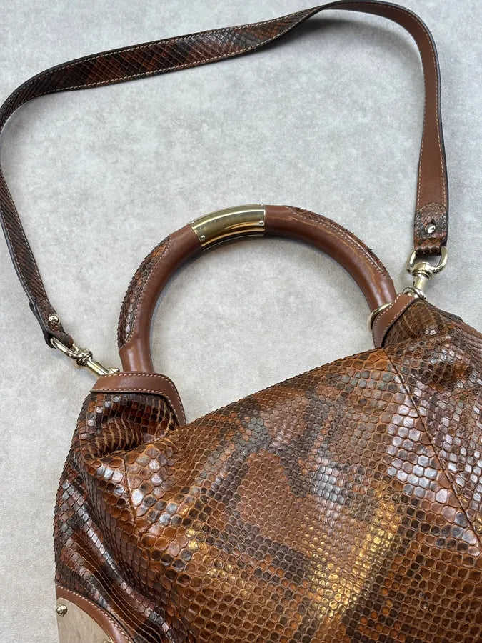 SS2008 Gucci Brown Python Leather Indy Shoulder Bag by Frida Giannini GQBZiby 9