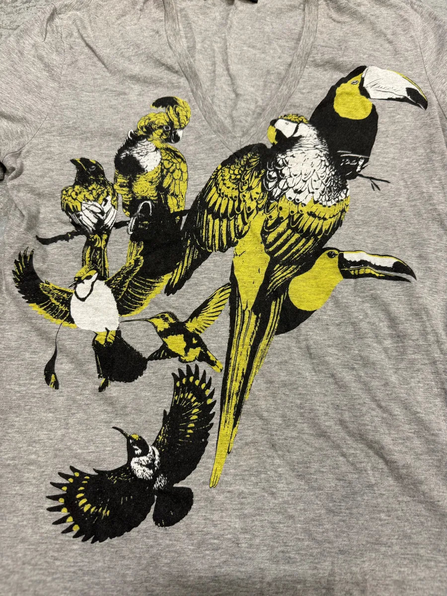 SS2008 Gucci Grey V Neck Birds Toocan T-Shirt wZaoGna 4