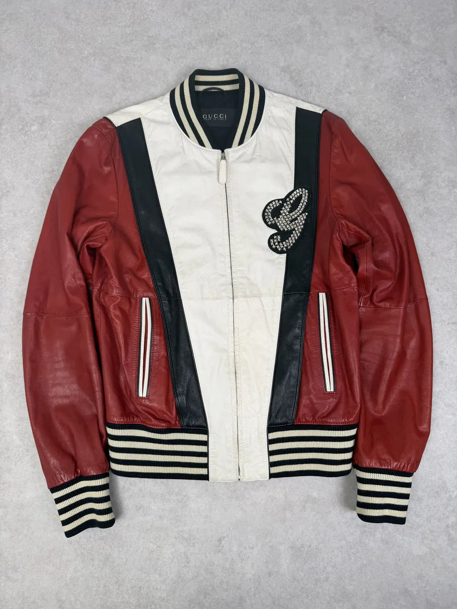 SS2008 Gucci Propaganda Red & White Biker Leather Jacket by Frida Giannini IxTefId 3