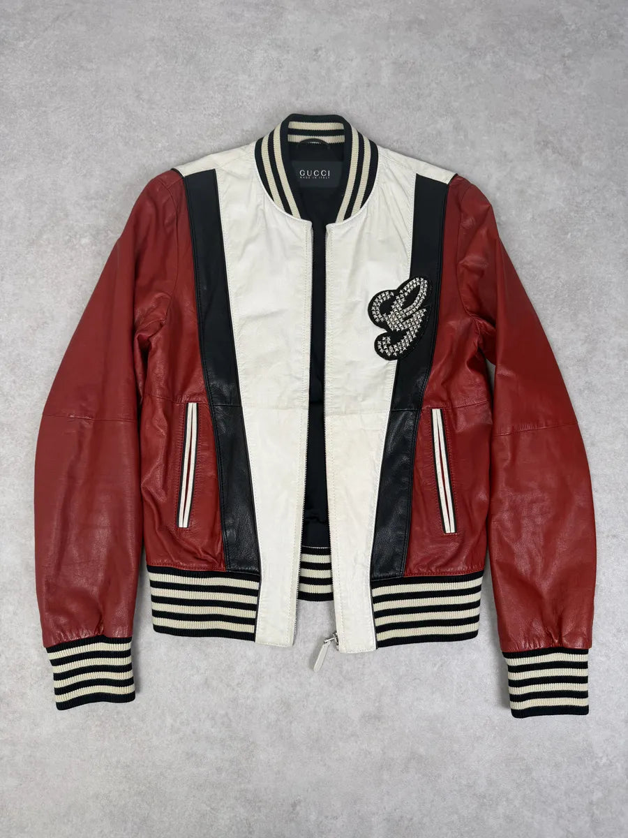 SS2008 Gucci Propaganda Red & White Biker Leather Jacket by Frida Giannini IxTefId 7