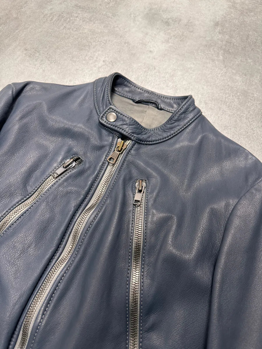 SS2008 Maison Margiela 5-Zip Biker Navy Leather Jacket HRRlQmG 1