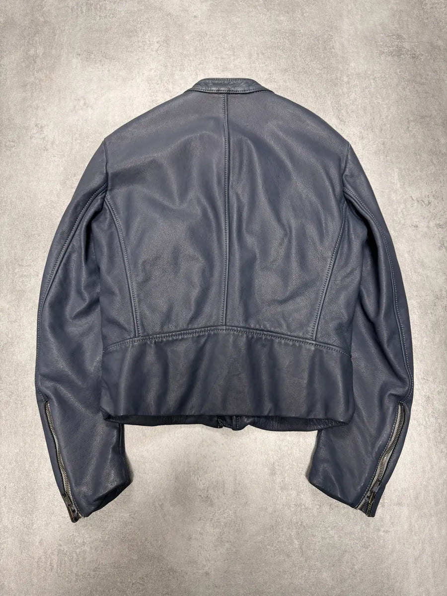 SS2008 Maison Margiela 5-Zip Biker Navy Leather Jacket HRRlQmG 2