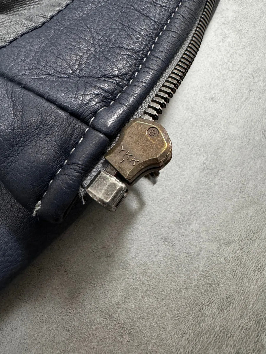 SS2008 Maison Margiela 5-Zip Biker Navy Leather Jacket HRRlQmG 3