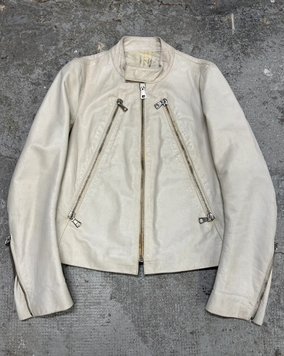 SS2008 Maison Margiela 5-zip Off White Leather Jacket (XS/S) (S/M) 0