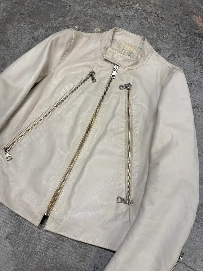 SS2008 Maison Margiela 5-zip Off White Leather Jacket (XS/S) (S/M) 3