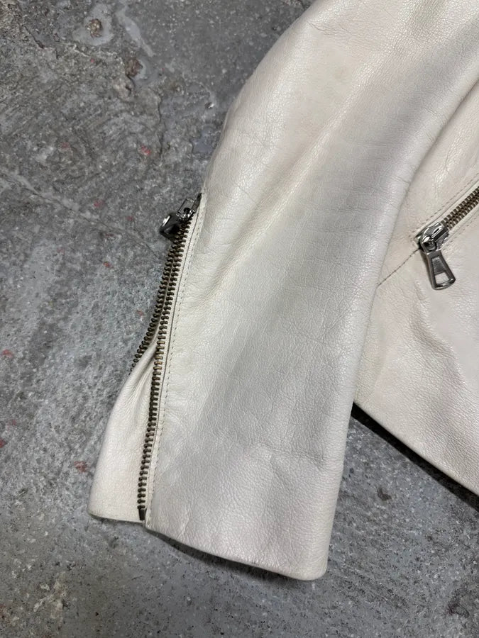 SS2008 Maison Margiela 5-zip Off White Leather Jacket (XS/S) (S/M) 2
