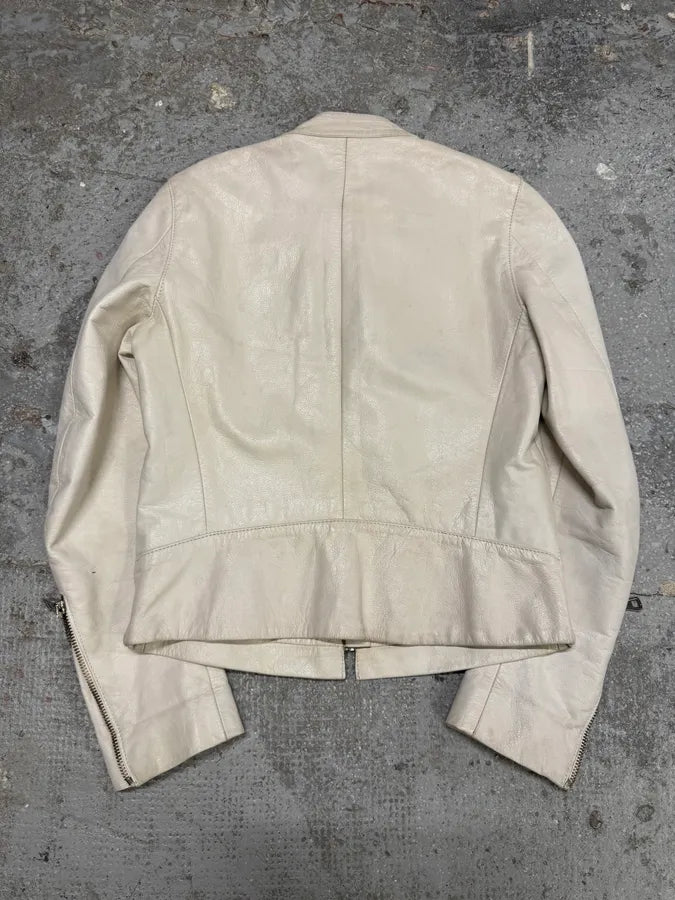 SS2008 Maison Margiela 5-zip Off White Leather Jacket (XS/S) (S/M) 5