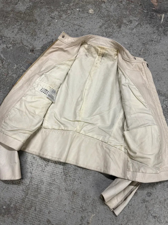 SS2008 Maison Margiela 5-zip Off White Leather Jacket (XS/S) (S/M) 7