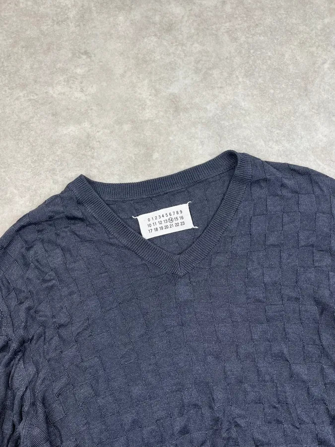 SS2008 Margiela Black Grid V-Neck Signature Sweater ToVYLlW 3