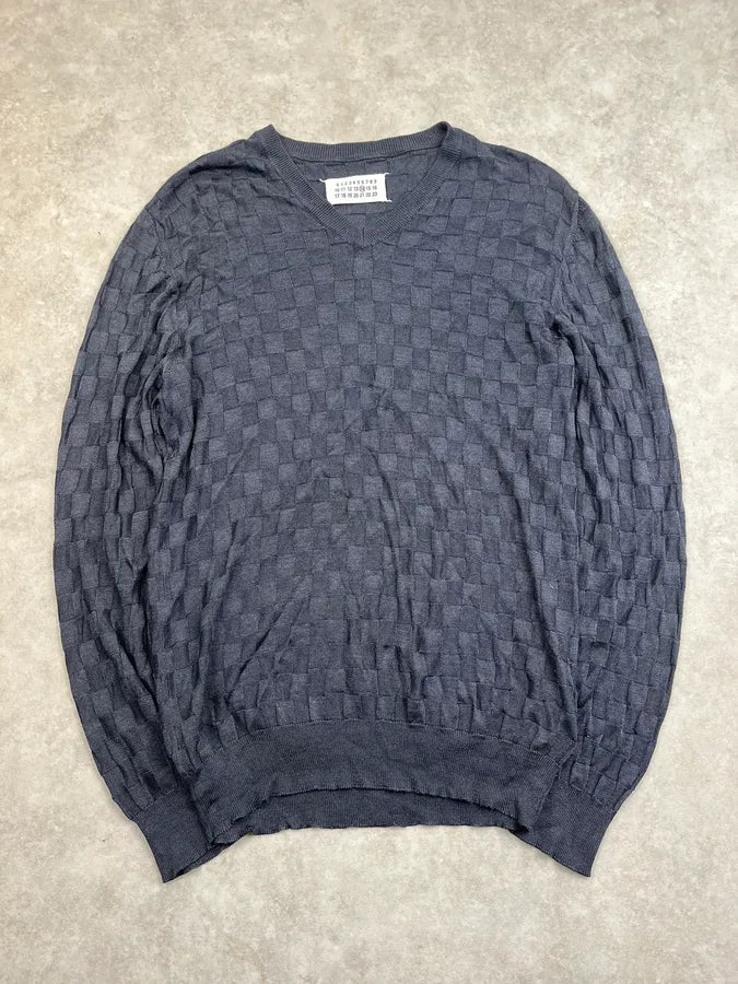 SS2008 Margiela Black Grid V-Neck Signature Sweater ToVYLlW 0
