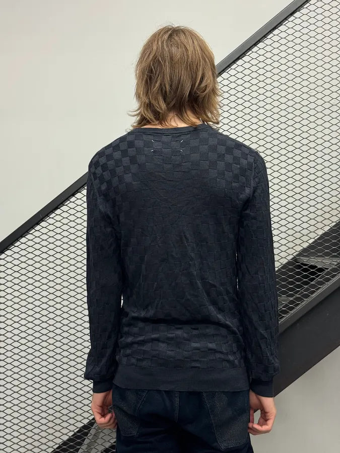 SS2008 Margiela Black Grid V-Neck Signature Sweater ToVYLlW 2