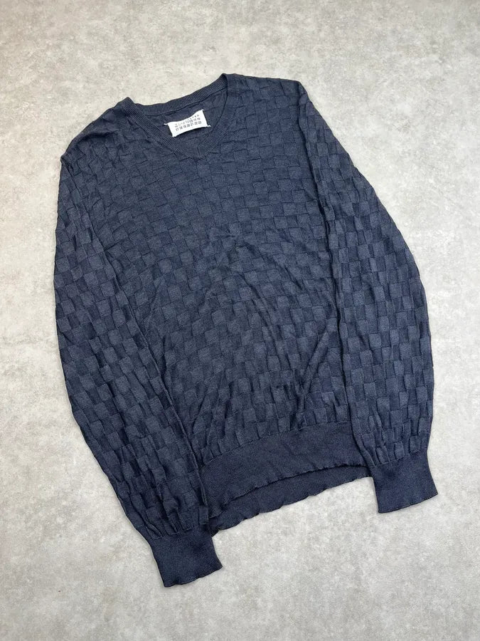 SS2008 Margiela Black Grid V-Neck Signature Sweater ToVYLlW 4