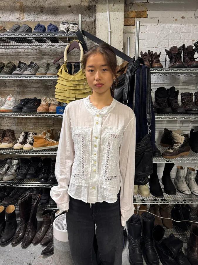 SS2008 Marithé + François Girbaud White Lace Blouse Shirt (S/M) FxfNVVh 1