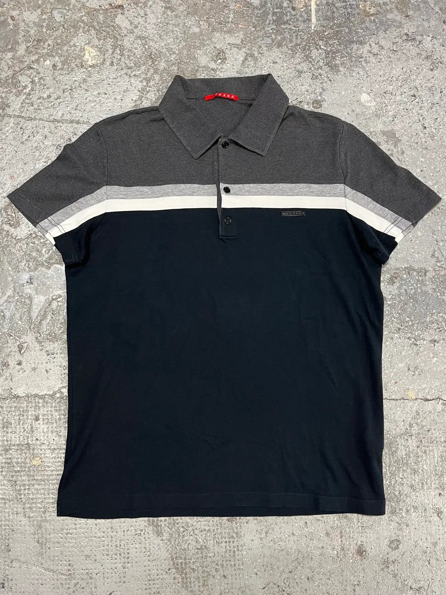 SS2008 Prada Black & Grey Striped Polo (S) HMhiGVk 0