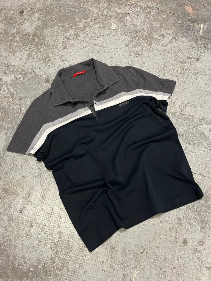 SS2008 Prada Black & Grey Striped Polo (S) HMhiGVk 3
