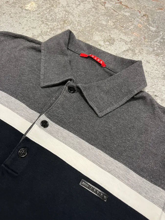SS2008 Prada Black & Grey Striped Polo (S) HMhiGVk 4