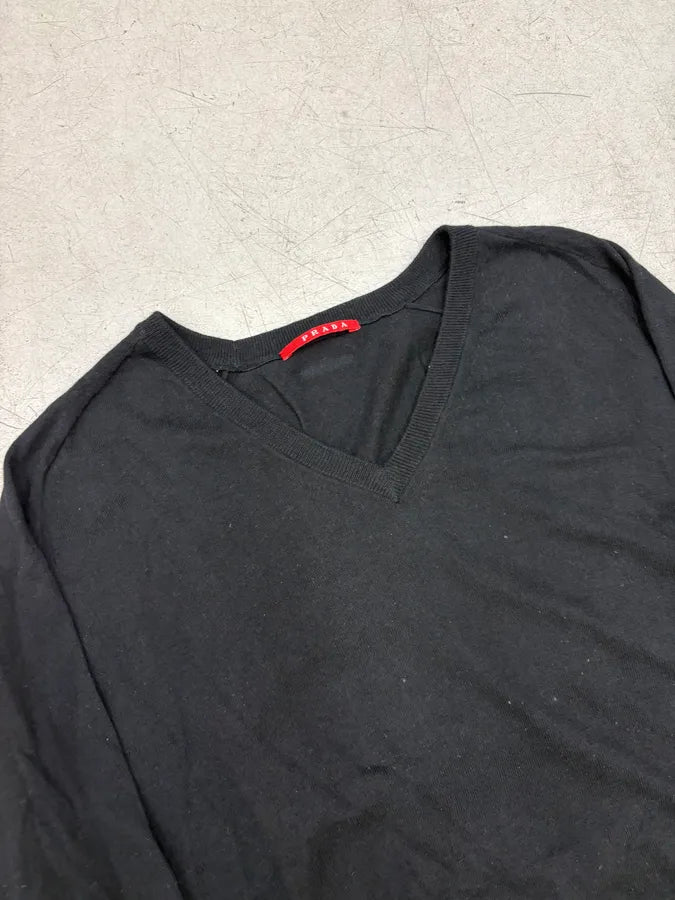 SS2008 Prada Black Cotton Cashmere V-Neck Sweater qaRUNSa 4