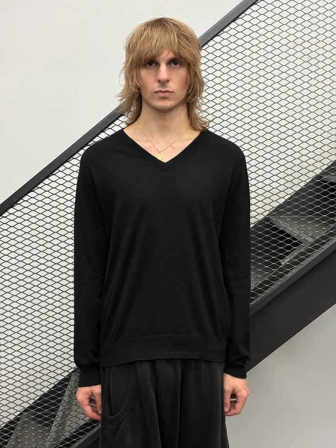 SS2008 Prada Black Cotton Cashmere V-Neck Sweater qaRUNSa 1