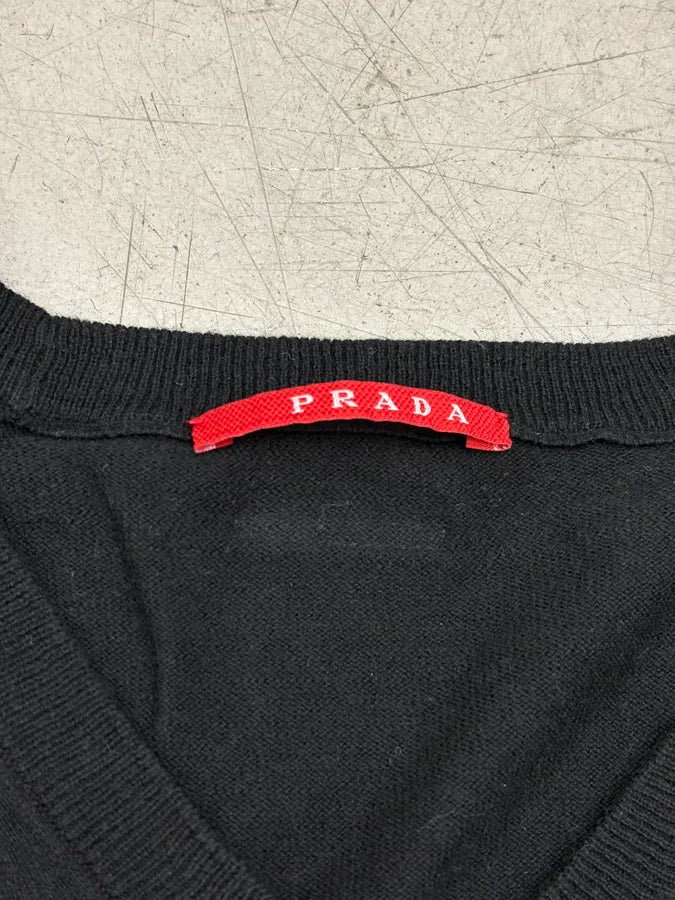 SS2008 Prada Black Cotton Cashmere V-Neck Sweater qaRUNSa 8