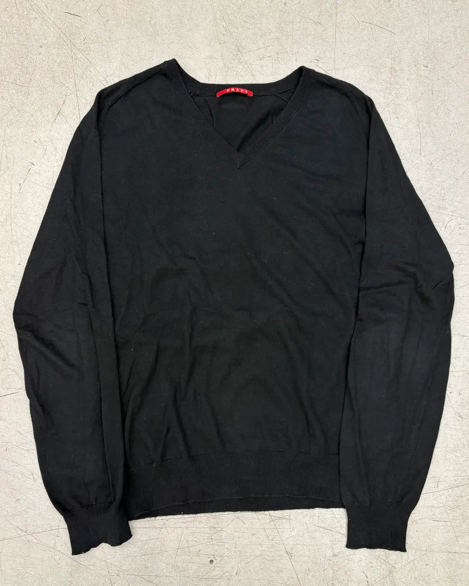 SS2008 Prada Black Cotton Cashmere V-Neck Sweater qaRUNSa 0