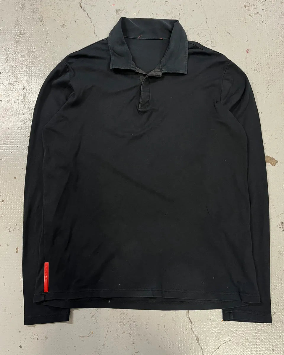 SS2008 Prada Black Linea Rossa Longsleeve Polo UoLoXQj 0