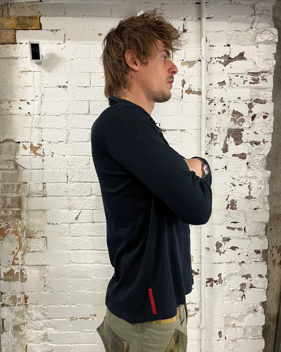 SS2008 Prada Black Linea Rossa Longsleeve Polo UoLoXQj 2