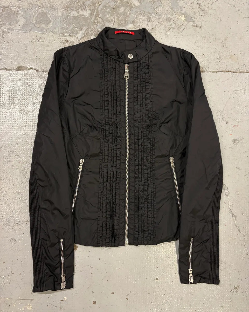 SS2008 Prada Black Wrapped Multi Zips Nylon Jacket XVtFQWV 0