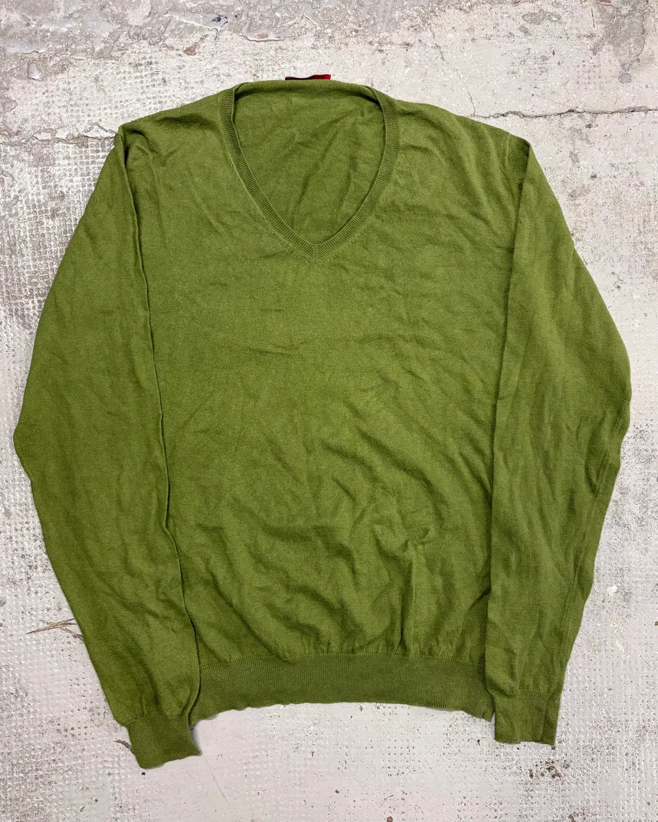 SS2008 Prada Green Classy Minimalist V-Neck Sweater qCviwKK 0