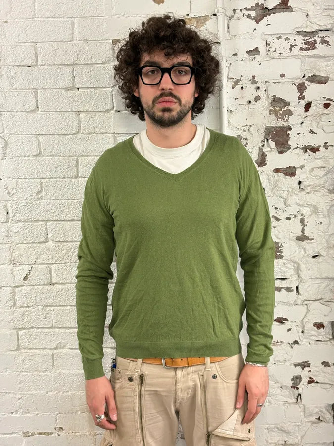 SS2008 Prada Green Classy Minimalist V-Neck Sweater qCviwKK 1