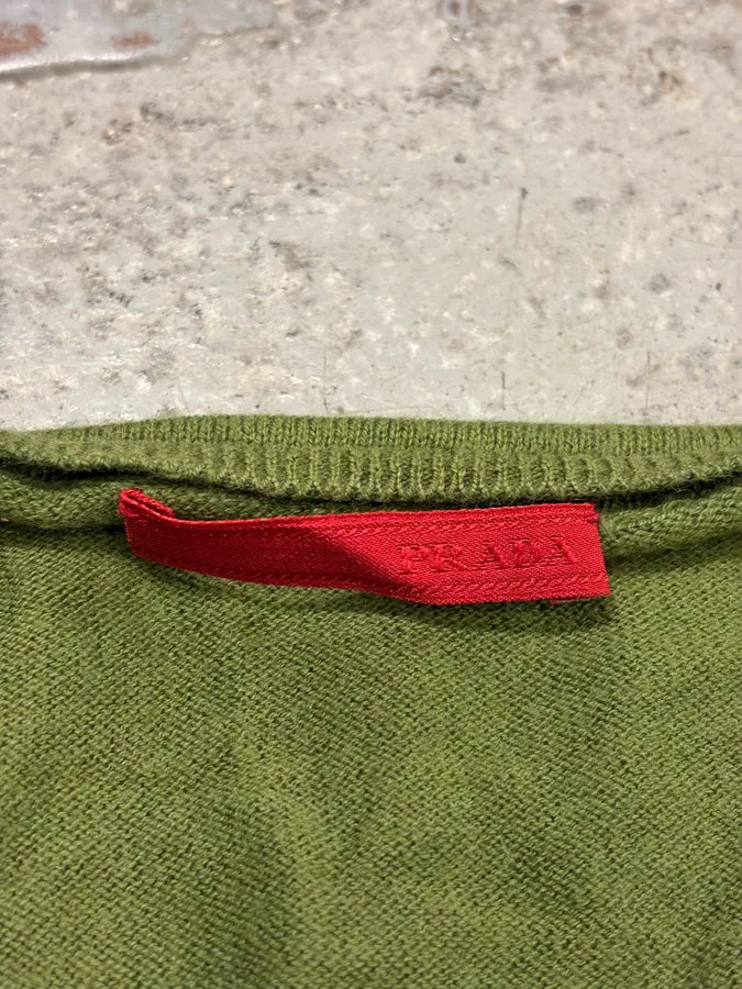 SS2008 Prada Green Classy Minimalist V-Neck Sweater qCviwKK 8