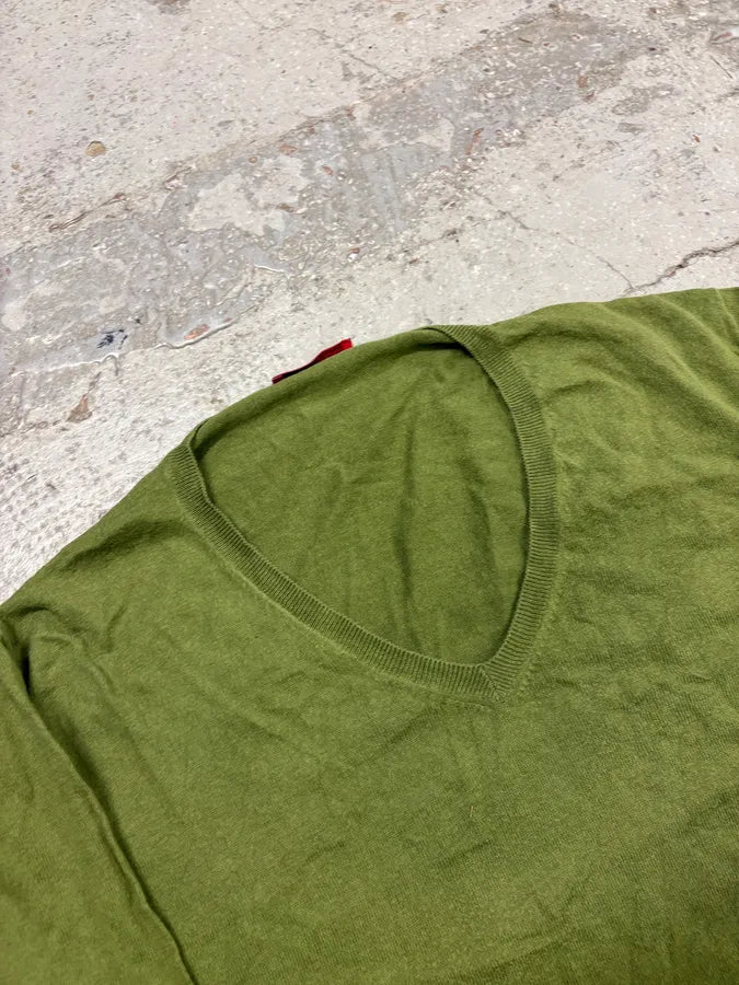 SS2008 Prada Green Classy Minimalist V-Neck Sweater qCviwKK 4