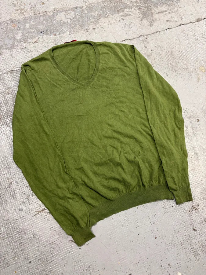 SS2008 Prada Green Classy Minimalist V-Neck Sweater qCviwKK 3