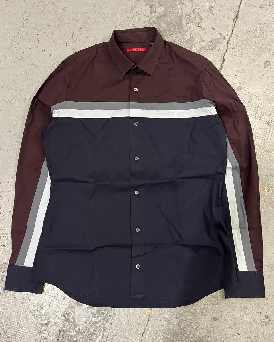 SS2008 Prada Two Tone Bordeaux Dark Lined Shirt (S/M) ZRiPVGS 0