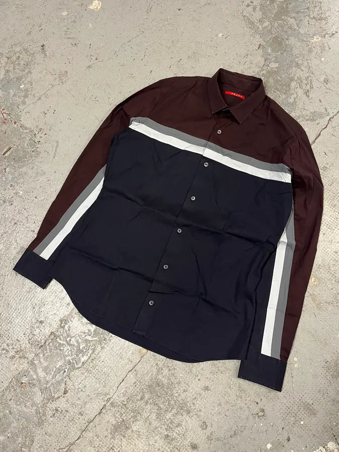 SS2008 Prada Two Tone Bordeaux Dark Lined Shirt (S/M) ZRiPVGS 3