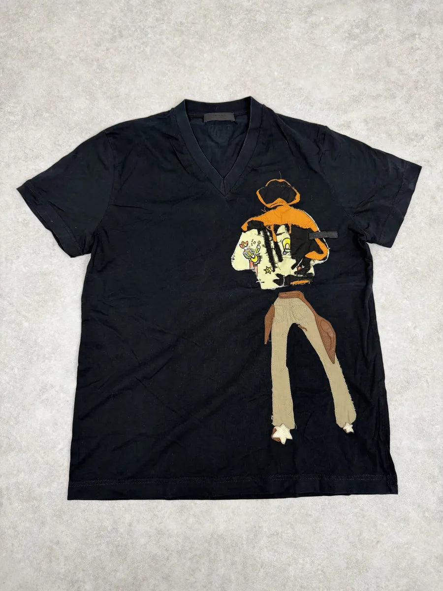 SS2008 Prada V-Neck Texas Man Black T-Shirt dZvKKtK 0