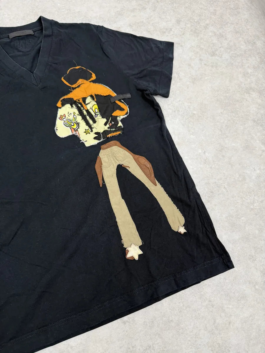 SS2008 Prada V-Neck Texas Man Black T-Shirt dZvKKtK 5