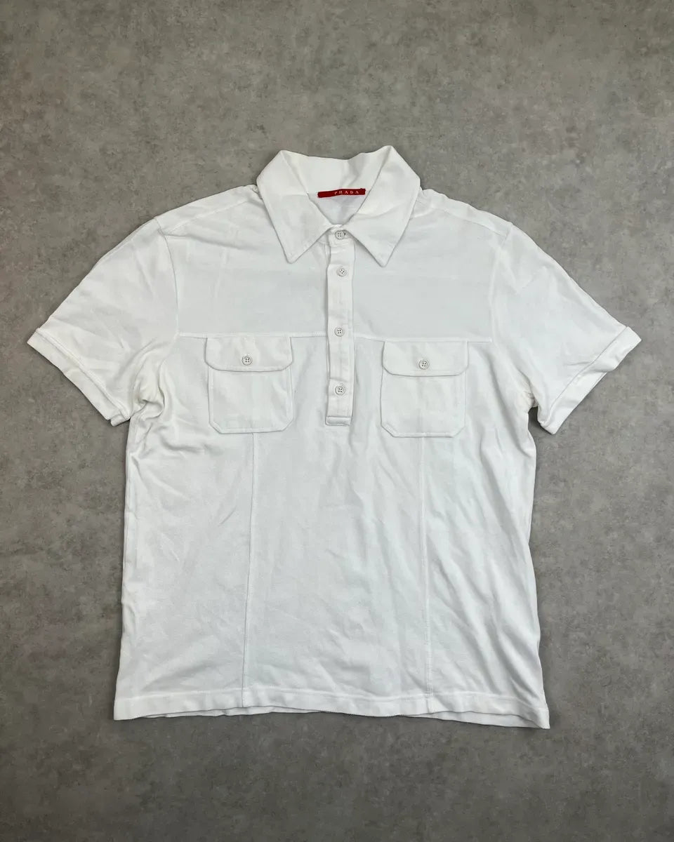 SS2008 Prada White Cotton Cargo Polo lEuzEmb 2
