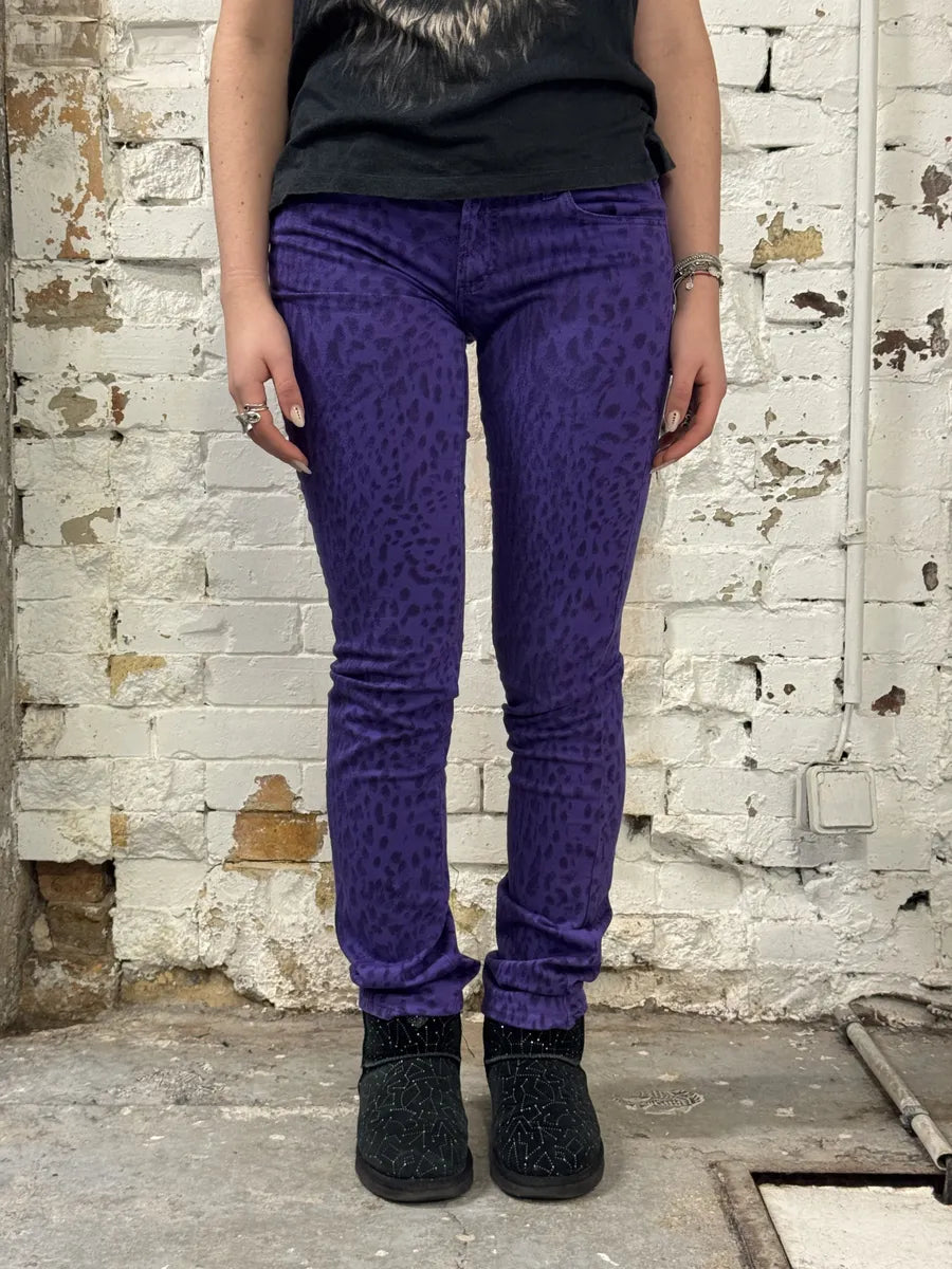 SS2009 Cavalli Leopard Purple & Black Slim Pants DCyyyXE 2