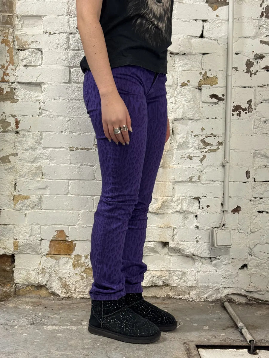 SS2009 Cavalli Leopard Purple & Black Slim Pants DCyyyXE 4