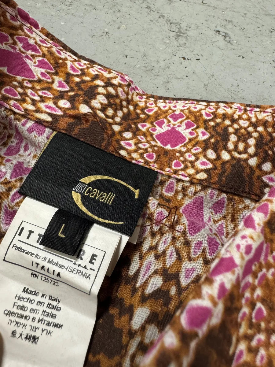 SS2009 Cavalli Pink Multicolor Abstract Shirt bqrFVnX 9