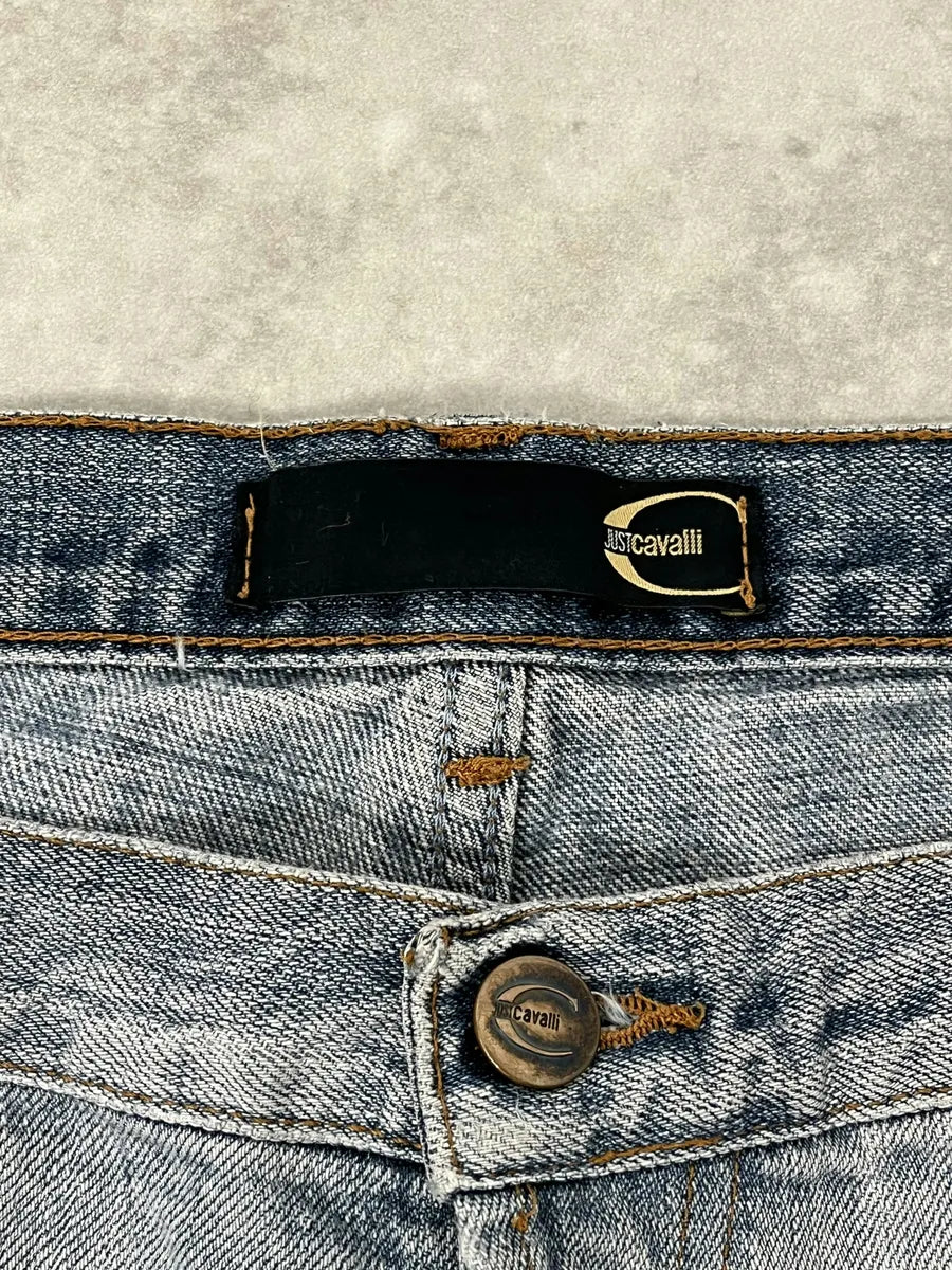 SS2009 Cavalli Tiger Embroidery Blue Distressed Denim Jeans wfOnvIQ 9