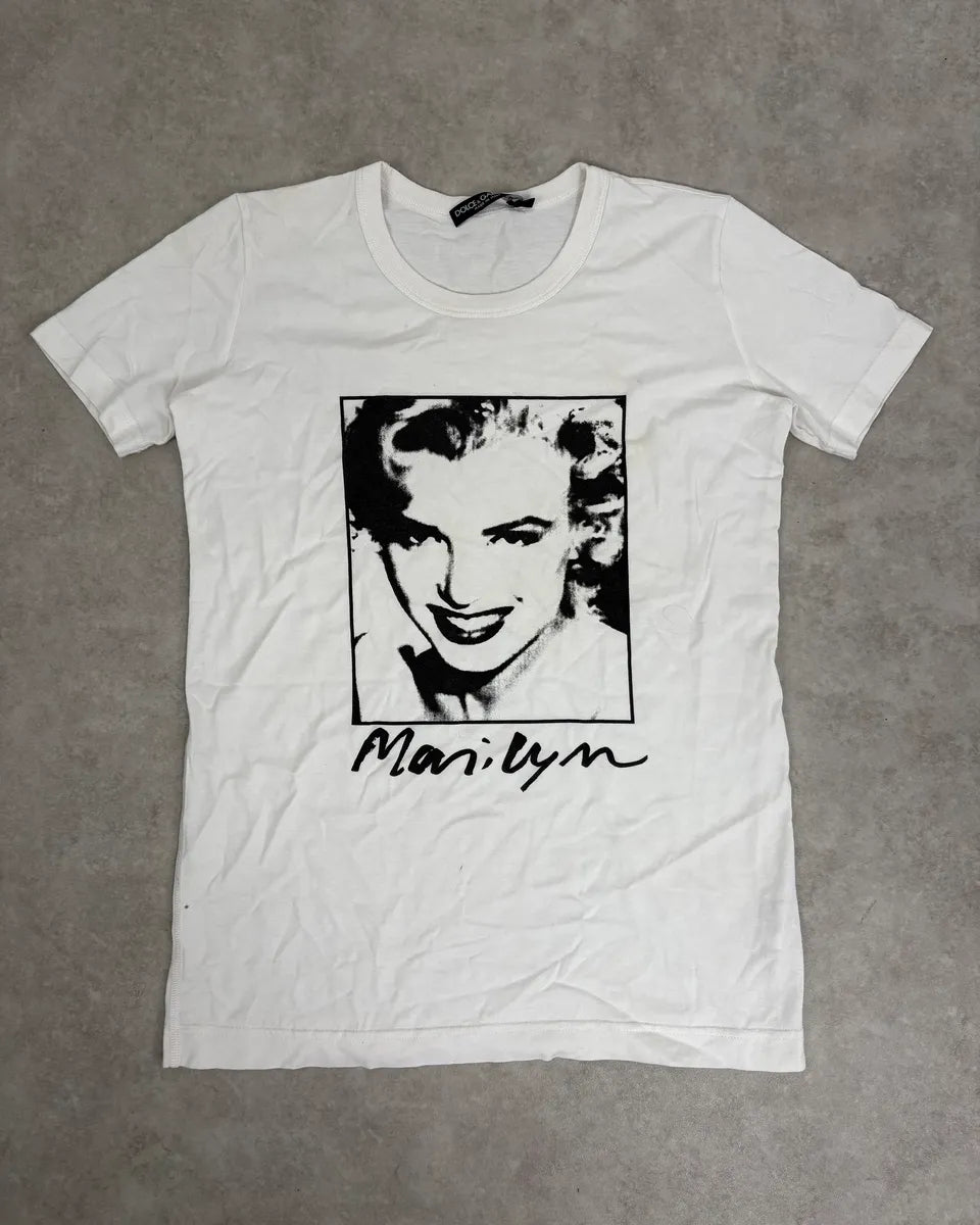 SS2009 Dolce & Gabbana White Marilyn Monroe Portrait T-Shirt egGHjZa 0