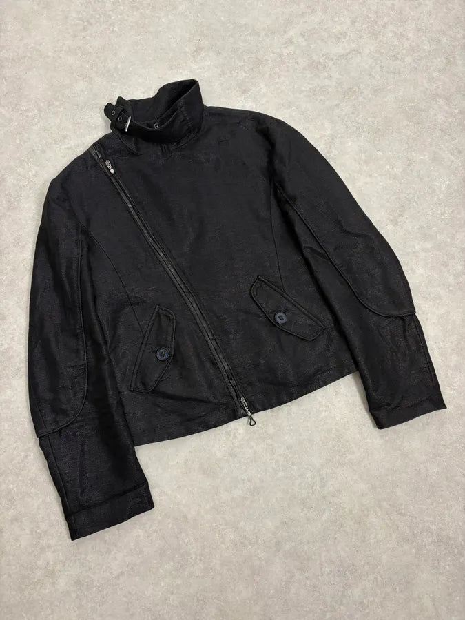 SS2009 Emporio Armani Asymmetrical Biker Perfored Black Ninja Jacket rhXBWaL 3