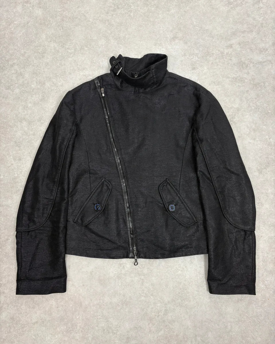 SS2009 Emporio Armani Asymmetrical Biker Perfored Black Ninja Jacket rhXBWaL 0