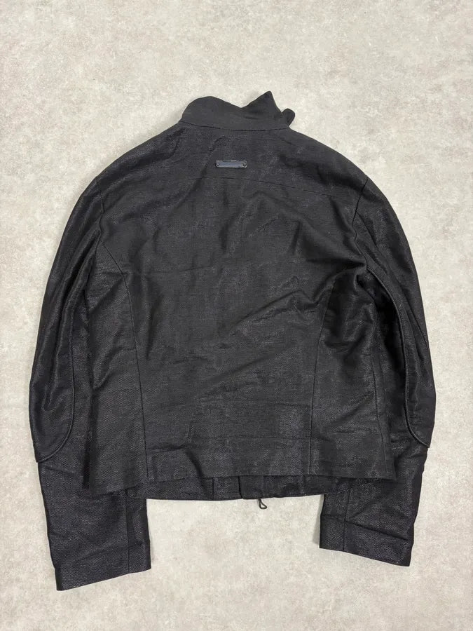 SS2009 Emporio Armani Asymmetrical Biker Perfored Black Ninja Jacket rhXBWaL 5
