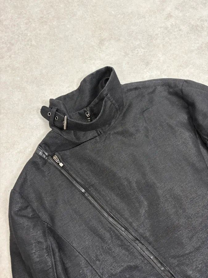 SS2009 Emporio Armani Asymmetrical Biker Perfored Black Ninja Jacket rhXBWaL 4