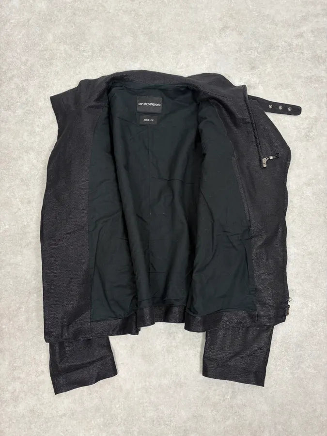 SS2009 Emporio Armani Asymmetrical Biker Perfored Black Ninja Jacket rhXBWaL 6