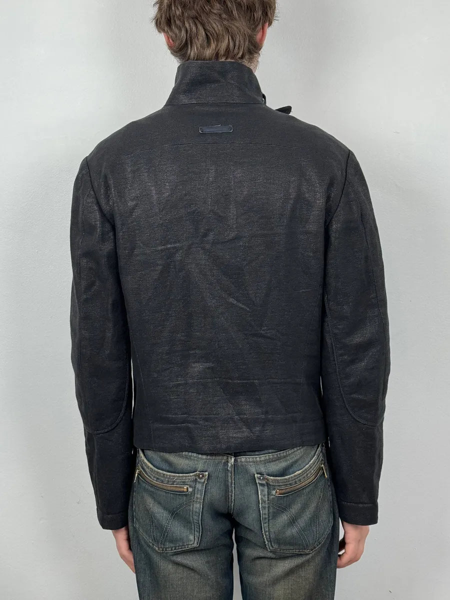 SS2009 Emporio Armani Asymmetrical Biker Perfored Black Ninja Jacket rhXBWaL 2
