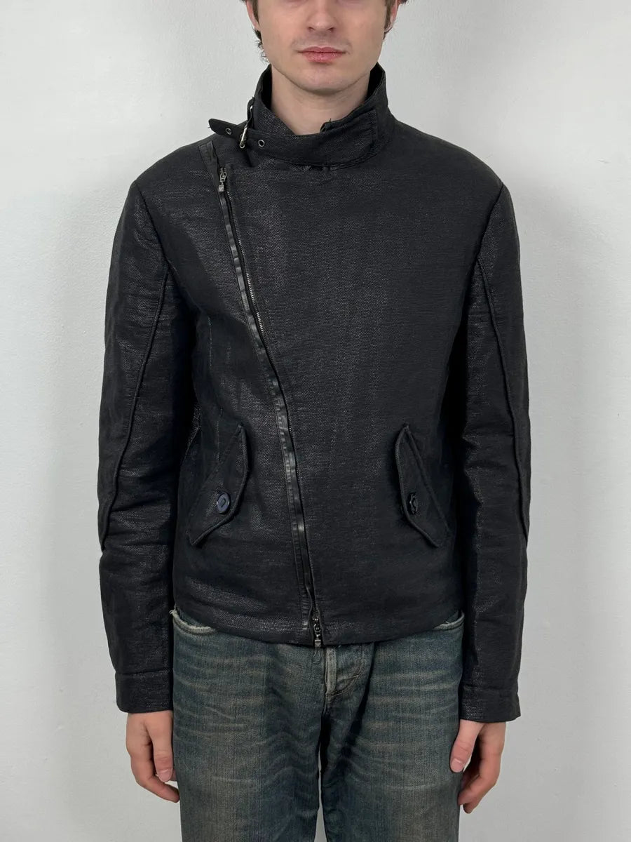 SS2009 Emporio Armani Asymmetrical Biker Perfored Black Ninja Jacket rhXBWaL 1